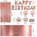 Suministros de fiesta de cumpleaños de oro rosa Banner de feliz cumpleaños Star Heart Foil Globos Decoración de fiestas de cumpleaños Conjunto